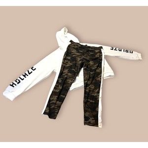 Shein Camo Initial Letter M White Pullover Hoodie with Camo legging Set